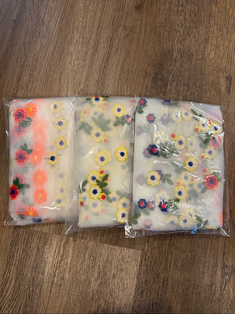 Floral Embroidered Sheer Table Runners, 10ft (3 runners in set)